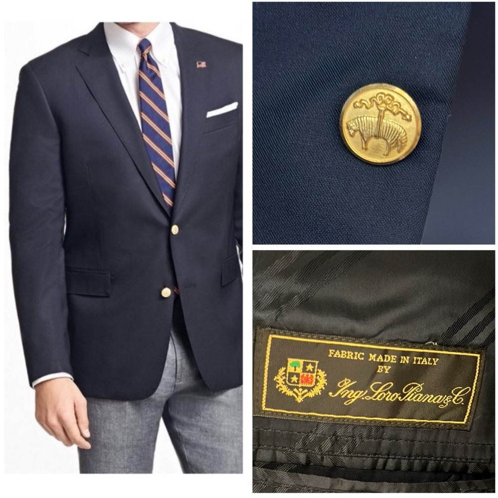 Brooks Brothers 1818 Loro Piana Blazer Navy Blue Signature Gold Button 48R USA - Picture 1 of 16
